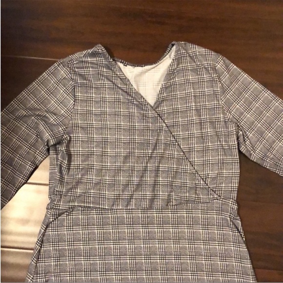 Maxi stretchy long sleeve v neck plaid dress - Picture 4 of 5